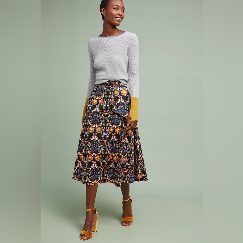 Anthropologie Multicolor Patterned Midi Skirt